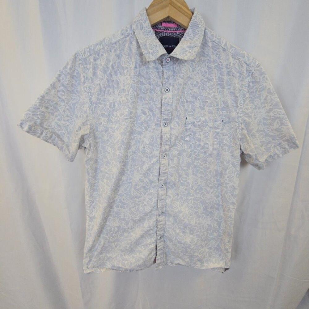 Across The Pond Shirt Mens Large White Floral Button Up Short Sleeve Cotton